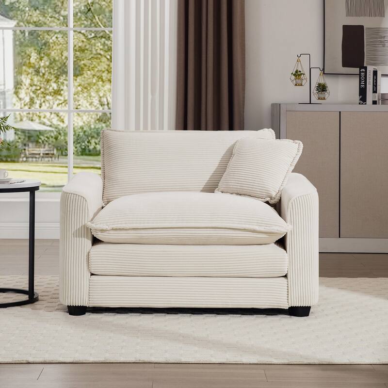 Single Chair Deep Seat Sofa With Footstool for Living Room and Bedroom - 1 seat - Beige