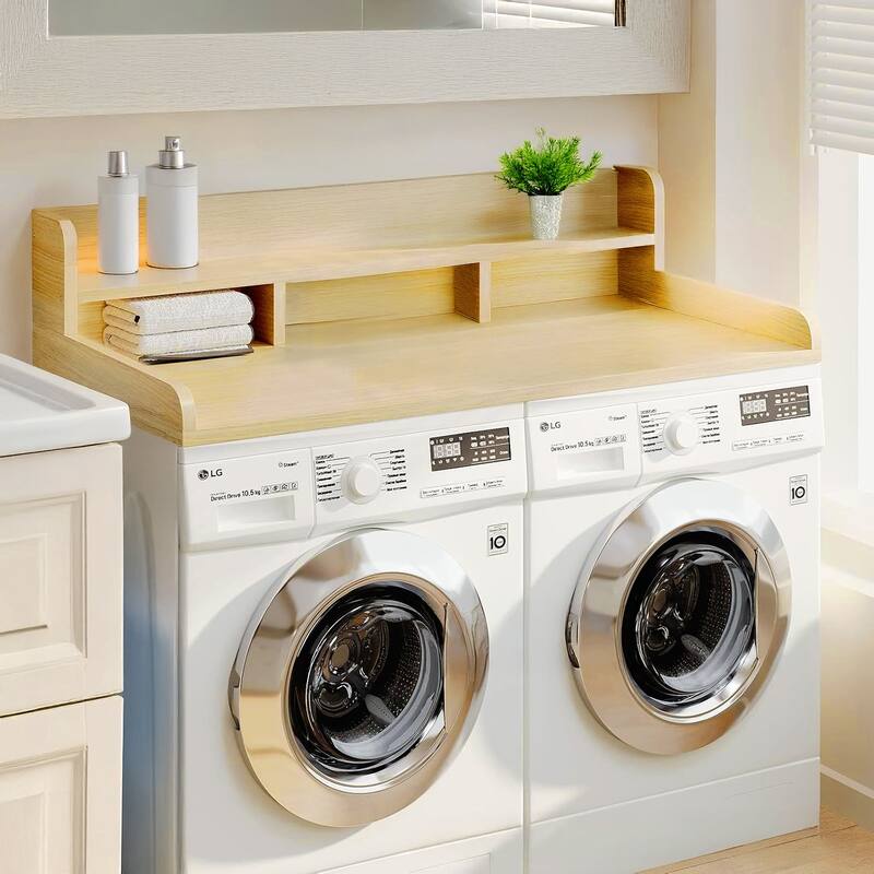 Double Layer Laundry Wood Shelf Topper for Washer and Dryer - Oak