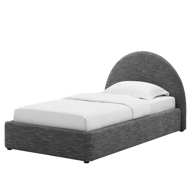 Palmetto Modern Round Headboard Slate Fabric Upholstered Twin Size Platform Bed