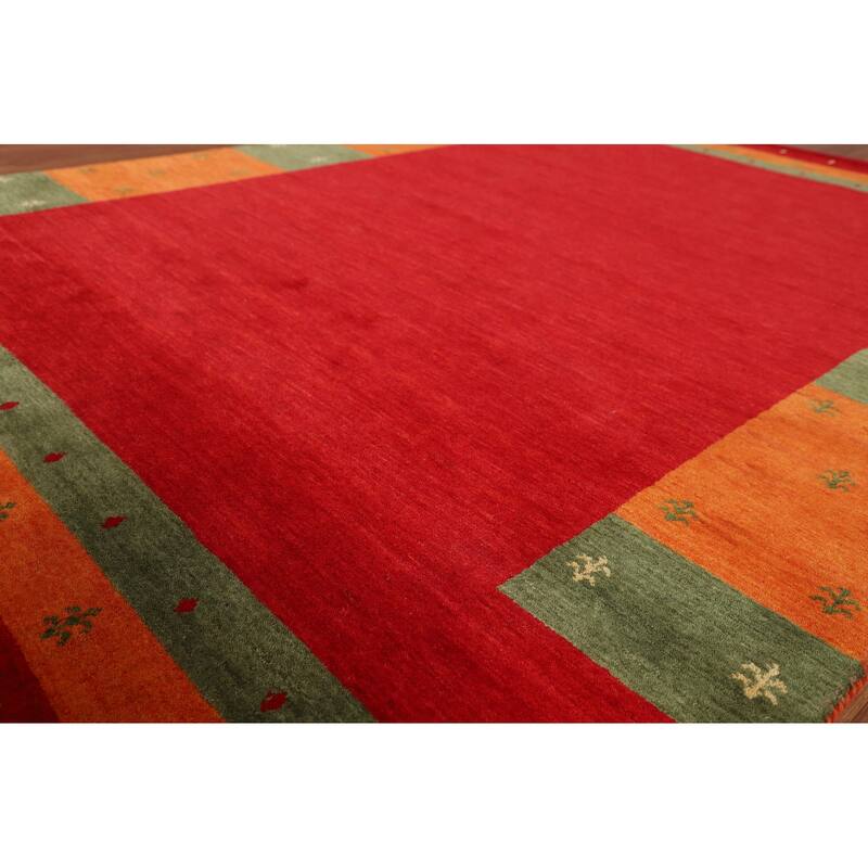 Red Gabbeh Indian Area Rug Handmade Wool Carpet - 5'11"x 7'11"