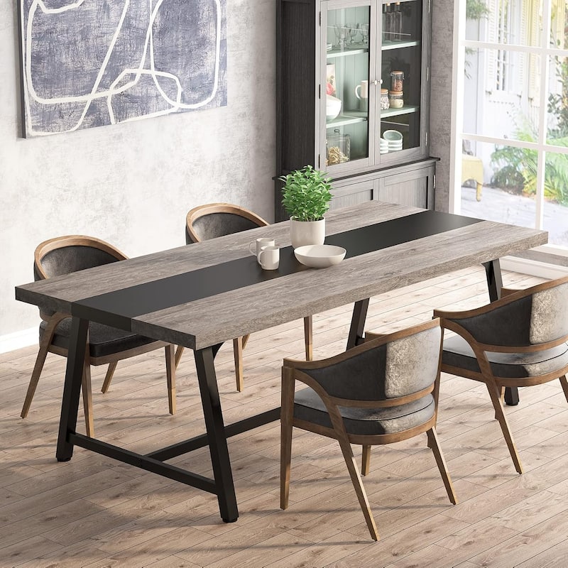 71-inch Dining Table for 8 People, Wood Kitchen Table for Big Family - Gray & Black