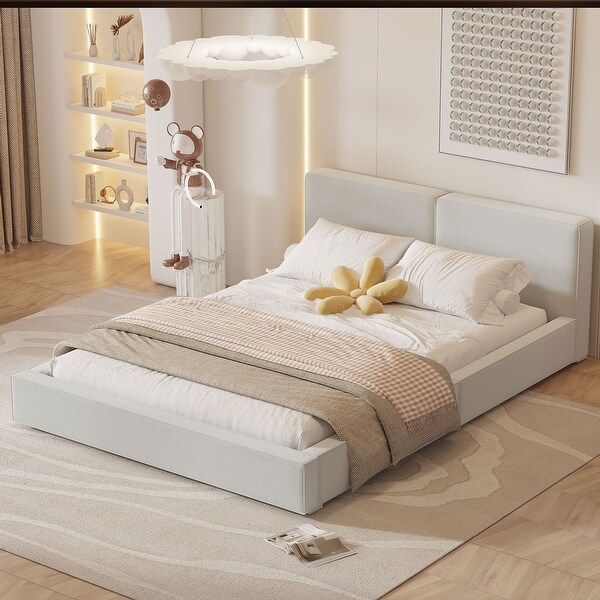 Modern Queen Size Upholstered Platform Bed Velvet Fabric Platform Bed Wood Floor Bed Frame Grounded Bed for Bedroom On Sale Bed Bath Beyond 41670582