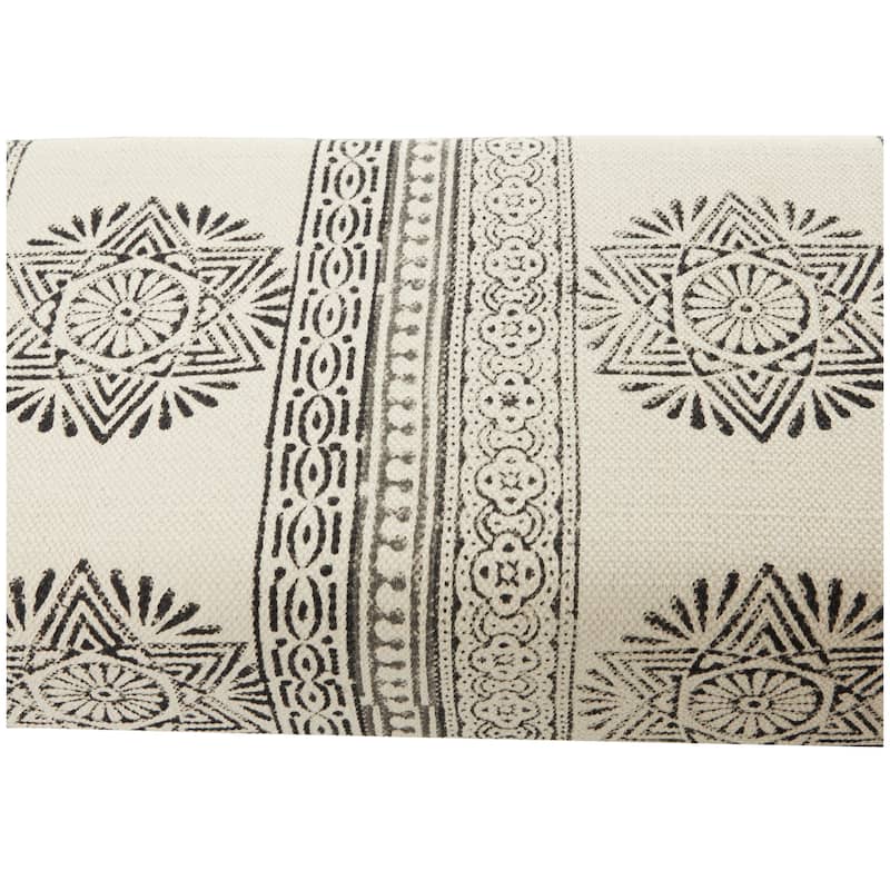 Metal Floral, Diamond or Tribal Bench with Metal Hairpin Legs - White, Gray or Multi Colored - Roche River Decor