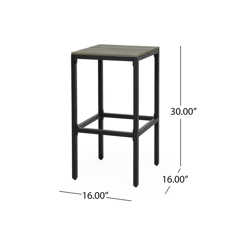 Roomfitters 2-Piece Outdoor Metal Bar Stools, Industrial Patio Backless Counter Height Chairs with Wood Slat Top, Black+Grey