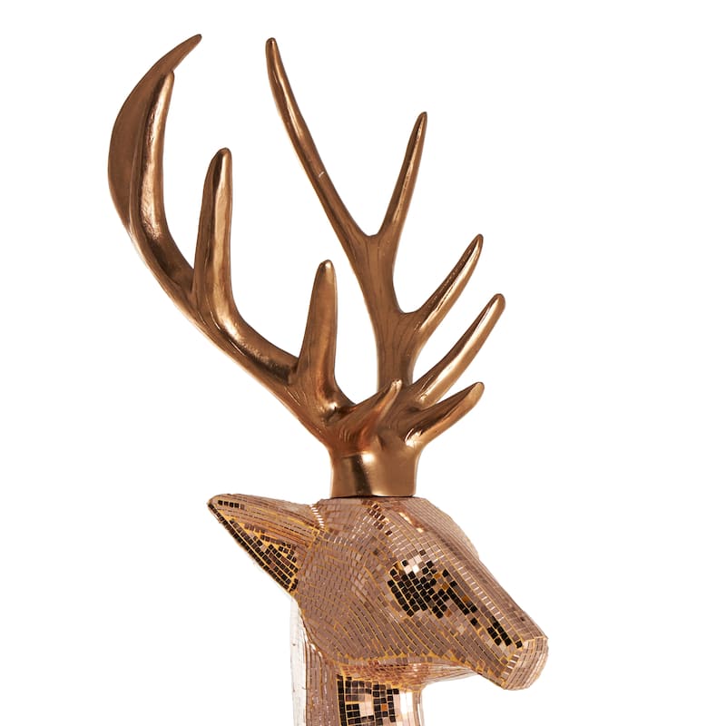 Fiberglass Reindeer Floor Christmas Sculpture with Mosaic Pattern - Copper or Silver - Roche River Decor