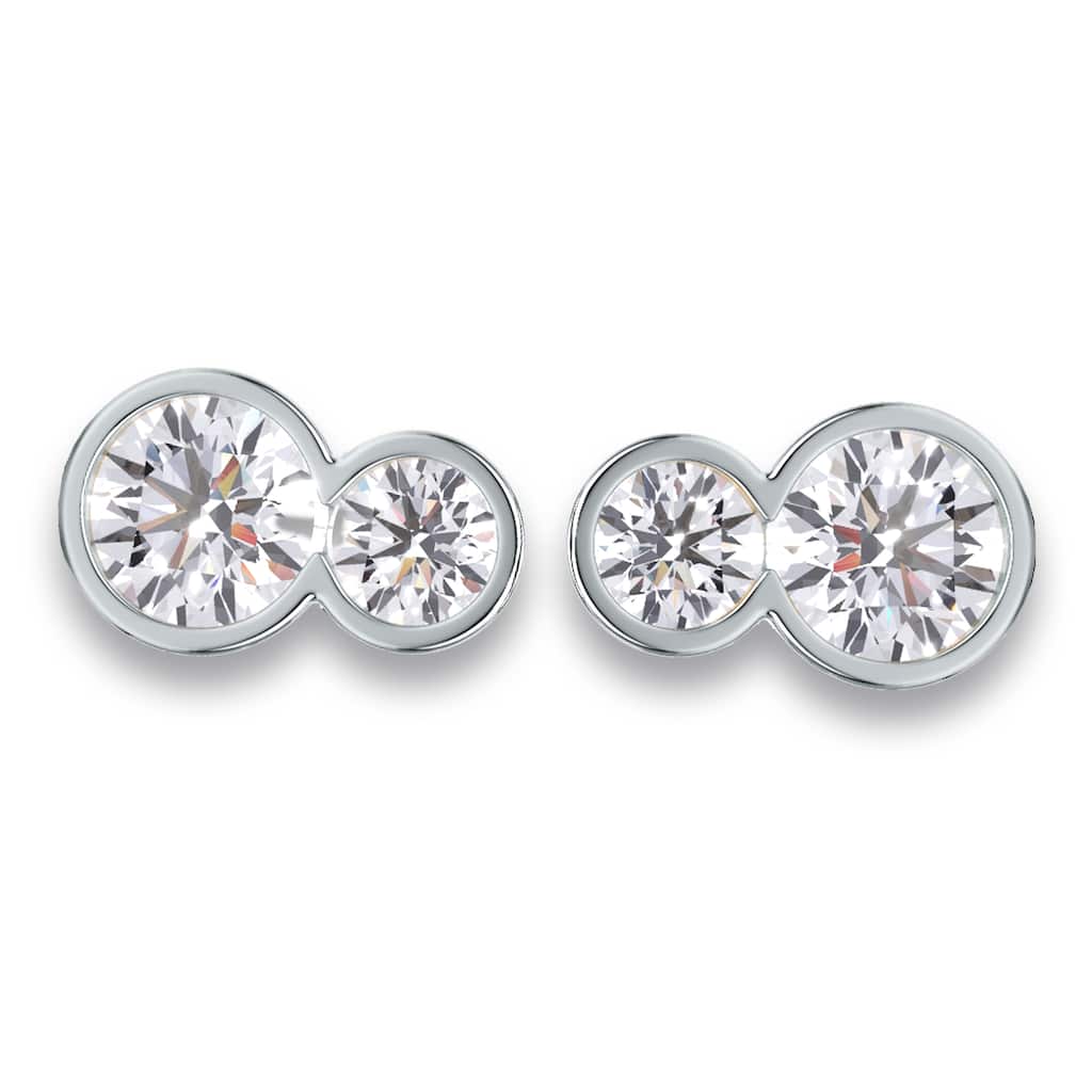 Auriya 14k Gold Round Lab Grown Toi Et Moi Diamond Stud Earrings 2.20 ct. tw. Push-Back (F-G VS) - White