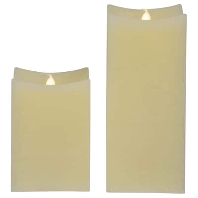 LED Flickering Flameless Wax Rectangular Candles - 8" - Cream - Set of 2