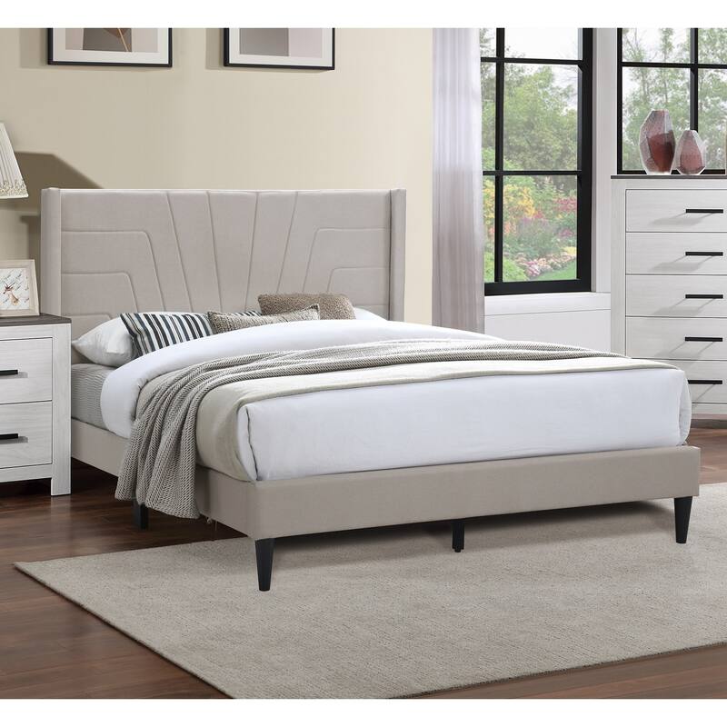 Light Brown Color 1pc Queen Size Bed Burlap Fabric Headboard Upholstered Bedroom Furniture Platform Bedframe