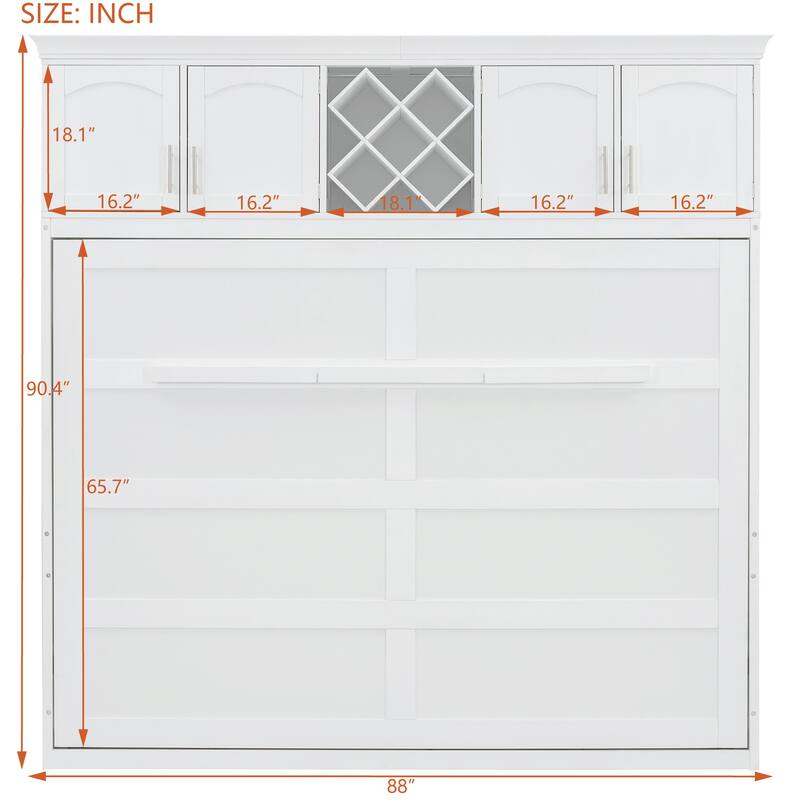 Queen Size Murphy Bed - Space-Saving Wall Bed Cabinet with Dual-Piston Mechanism, No Box Spring Needed