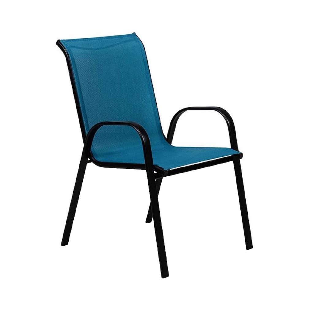 Feli Outdoor Stacking Chair Set of 2, Blue Mesh Fabric, Black Metal