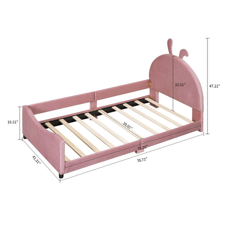 Stylish Lovely Twin Size Velvet Upholstered Platform Bed Frame with Unique Decorated Headboard