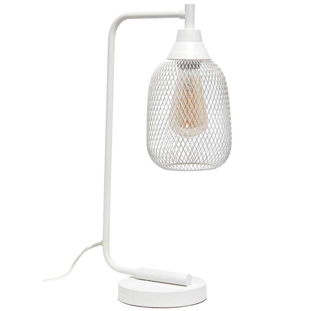 19 in. White Finish Table Lamp with Multicolored Shade, Desk Lamp for Writing and Computer Desks