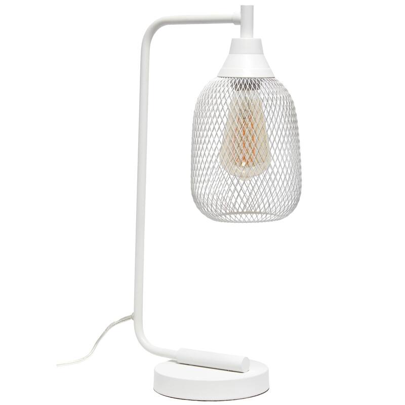 19 in. White Finish Table Lamp with Multicolored Shade, Desk Lamp for Writing and Computer Desks