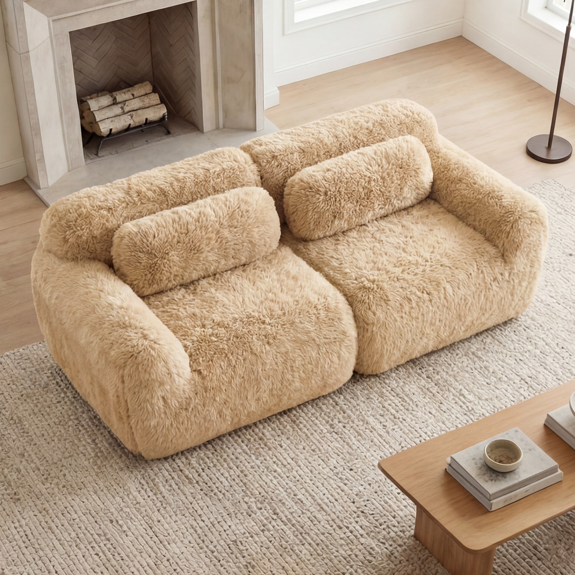 2-Seater Modular Sectional Sofa Couch with Throw Pillows, Loveseat Light Khaki Sofa Couch for Living Room Bedroom