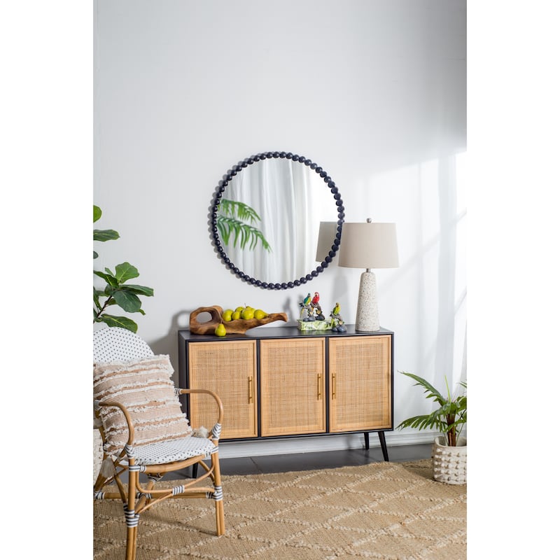 Black Metal Beaded Frame Mirror for Living Room Bedroom Entryway