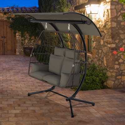 VEIKOUS Outdoor Metal Patio Swing Egg Swing with Cushions in Gray