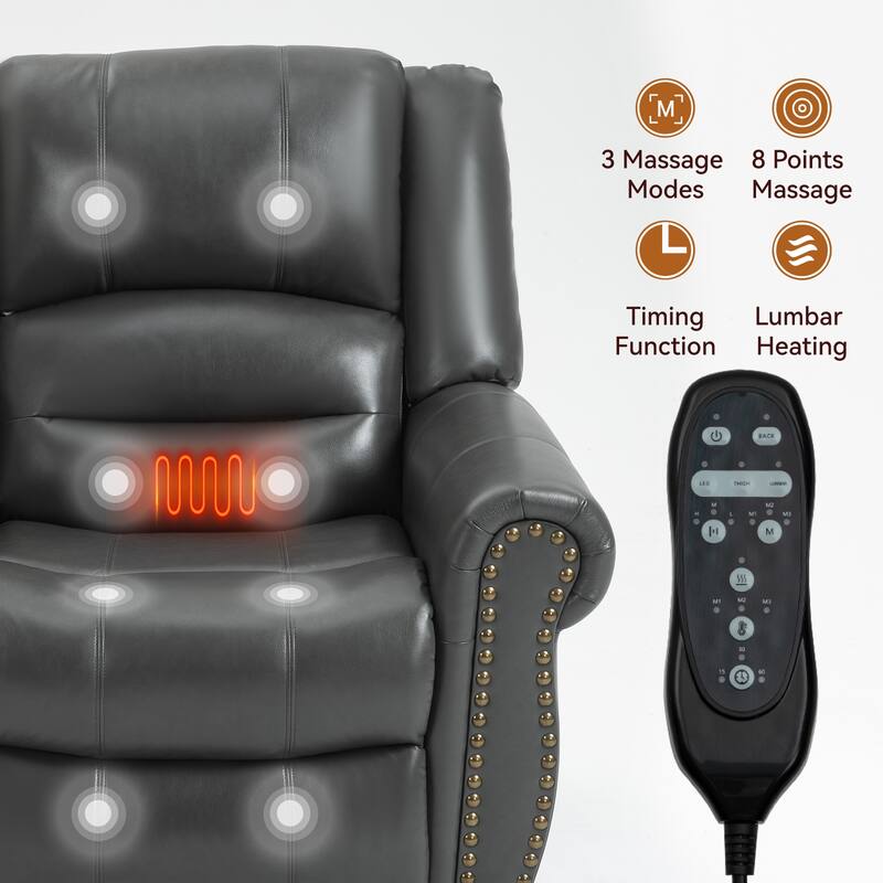 Electric Power Lift Recliner with Dual Motors, Heated Massage, USB Charging Ports, and Infinite Recline for Seniors