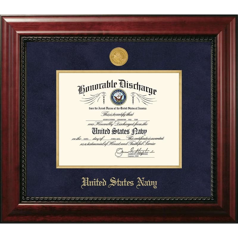 Patriot Frames Navy 8.5x11 Discharge Executive Frame with Gold Medallion and Gold Filet