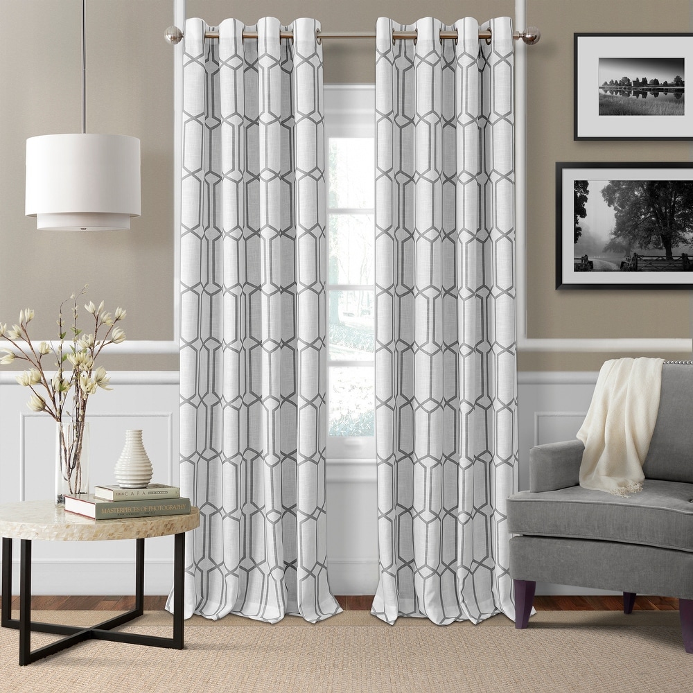 Grey top geometric curtains