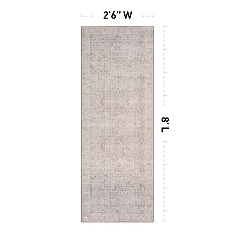 Beige Vintage Washable Rug - Low Pile, Subtle Pattern for Neutral Spaces