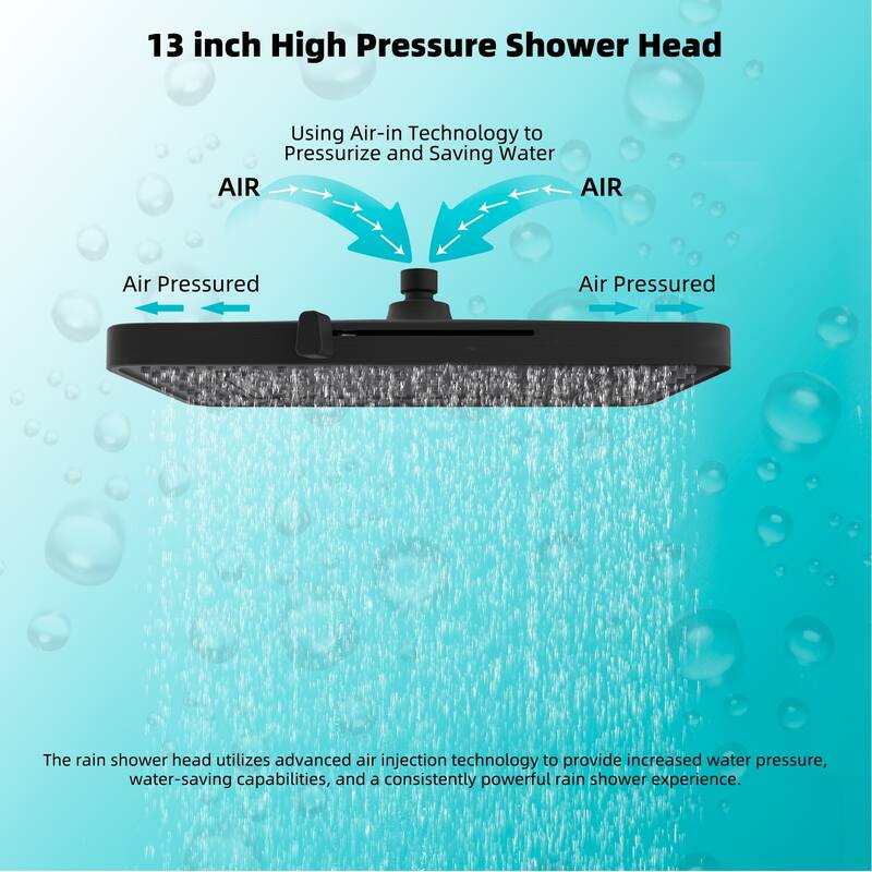 High Pressure 5-Spray 13" Shower Head with 16" Shower Extension Arm