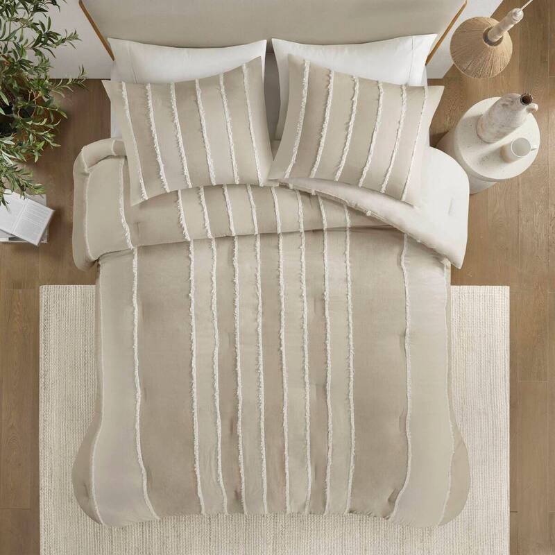 GDF Studio - Marceline Striped Cotton 3-Piece Comforter Set with Clip Jacquard Trim