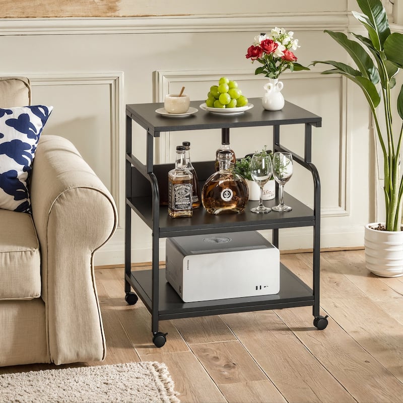 Javlergo 3-Tier Rolling Printer Stand with Locking Wheels Charging Station & AC/USB Outlets Mobile Office Storage Cart