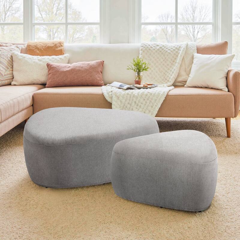 Leon 26"/43" W Chenille Triangle Cocktail Ottoman Set