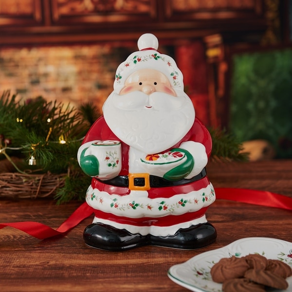 Pfaltzgraff Winterberry Cocoa Santa Cookie Jar, 10 Inch - On Sale