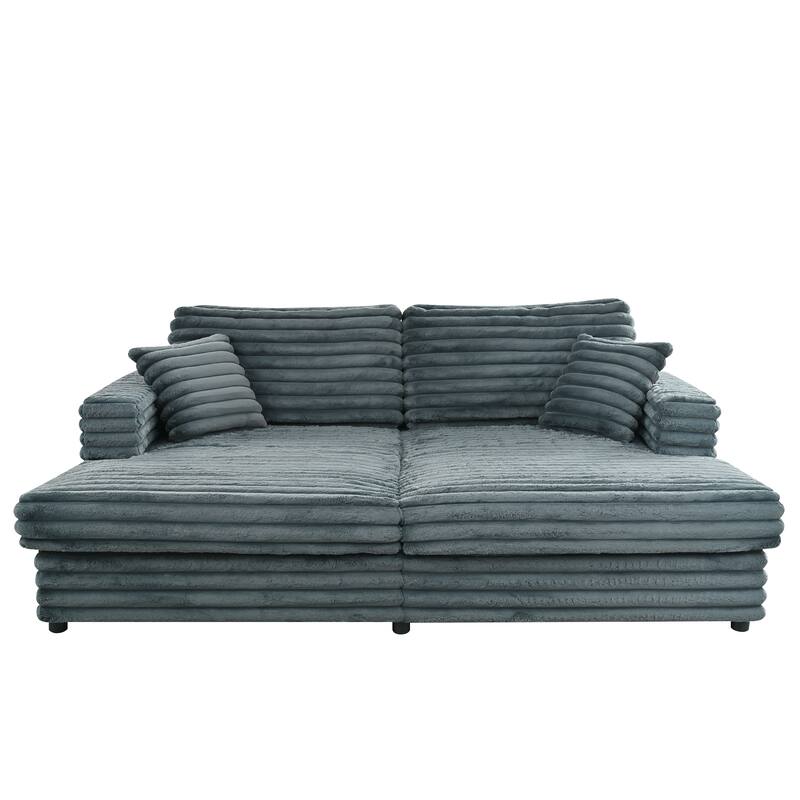 Sofa Bed Napping Daybed Fluffy Corduroy Upholstered Cloud Couch with Throw Pillows