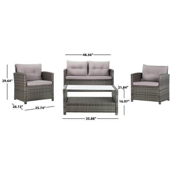 dimension image slide 1 of 4, SAFAVIEH Outdoor Vellor 4-Piece Conversation Patio Set.