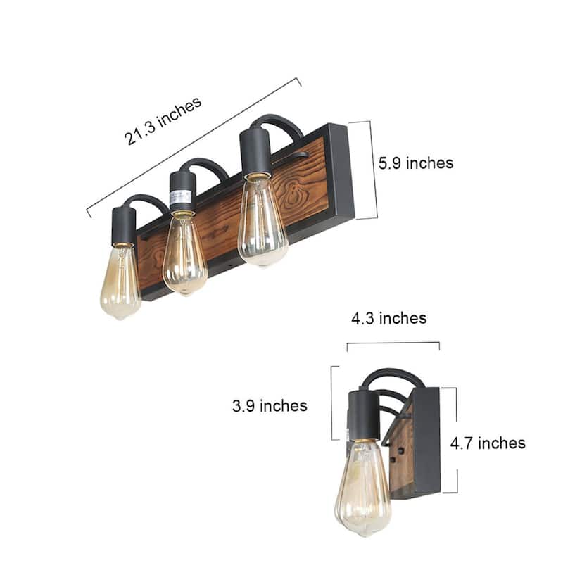 Farmhouse 3-Light Wood Bathroom Vanity Light Rustic Wood Wall Sconces - W21.3" x E4.3" x H5.9"