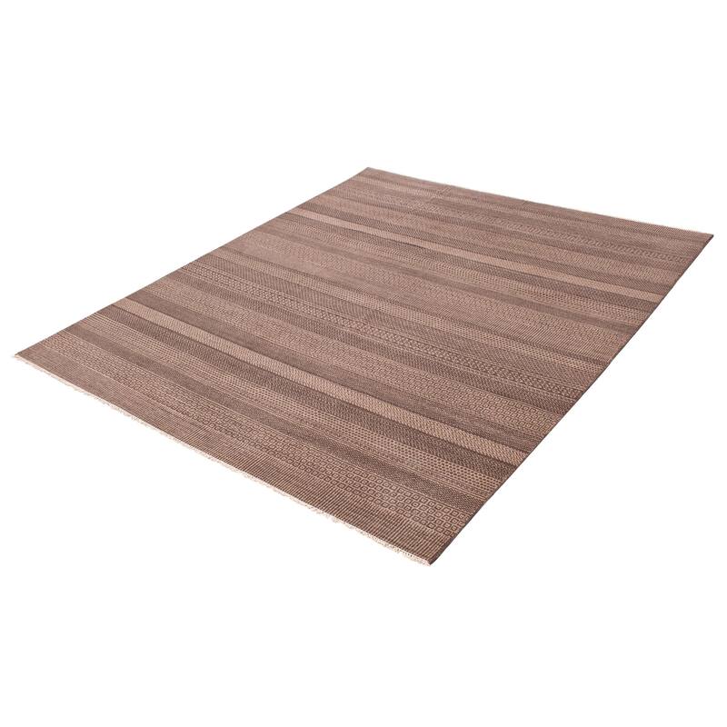 ECARPETGALLERY Hand-knotted Silk Shadow Dark Brown Wool Rug - 8'0 x 9'10