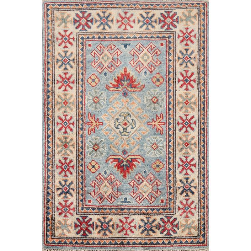 Light Blue Kazak Foyer Rug Handmade Wool Carpet - 2'1" x 3'1"