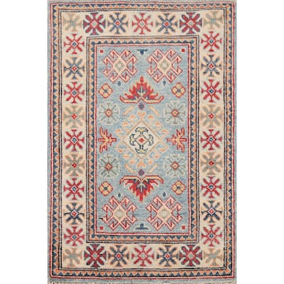 Light Blue Kazak Foyer Rug Handmade Wool Carpet - 2'1" x 3'1"