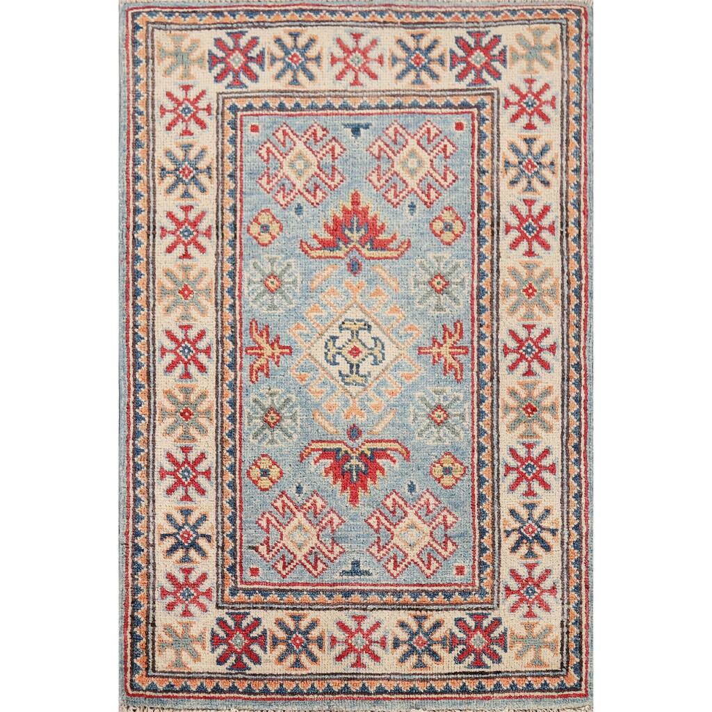 Light Blue Kazak Foyer Rug Handmade Wool Carpet - 2'1" x 3'1"