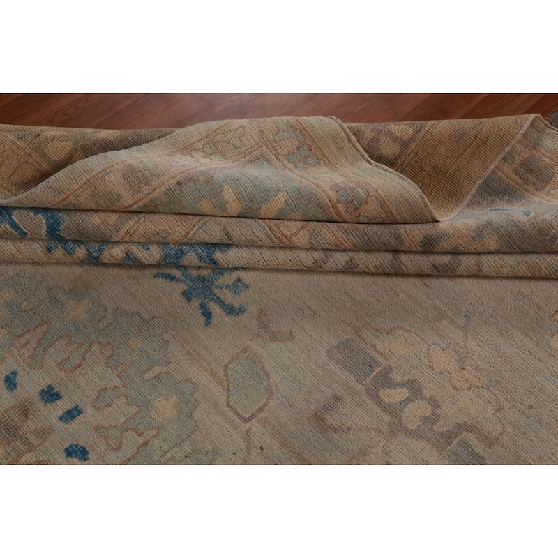 Hand Knotted Oriental 100% Wool Carpet Transitional All-Over Beige & Ivories Oushak Area Rug - 13' 11'' X 10' 1''