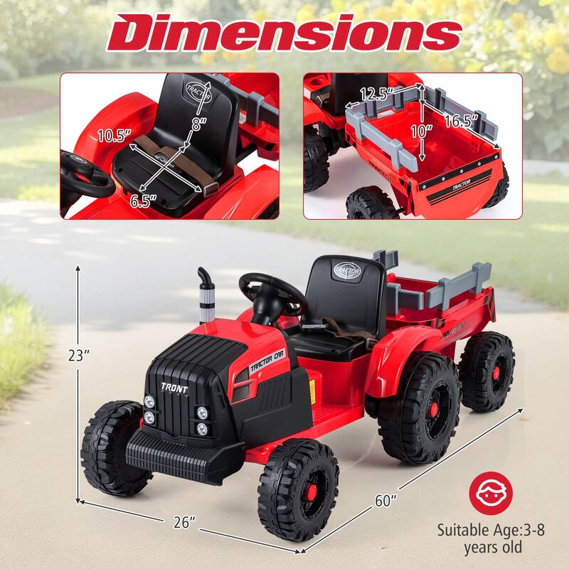 Costway 24V Ride On Tractor for Kids with Detachable Trailer Remote - See Details