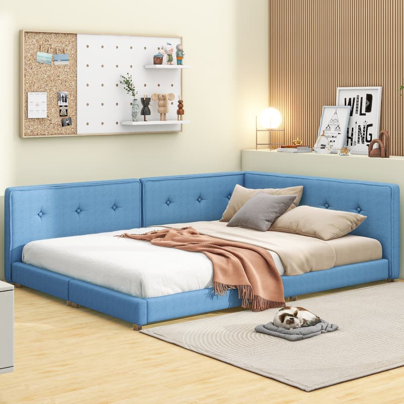 Nestfair Blue Upholstered Platform Bed