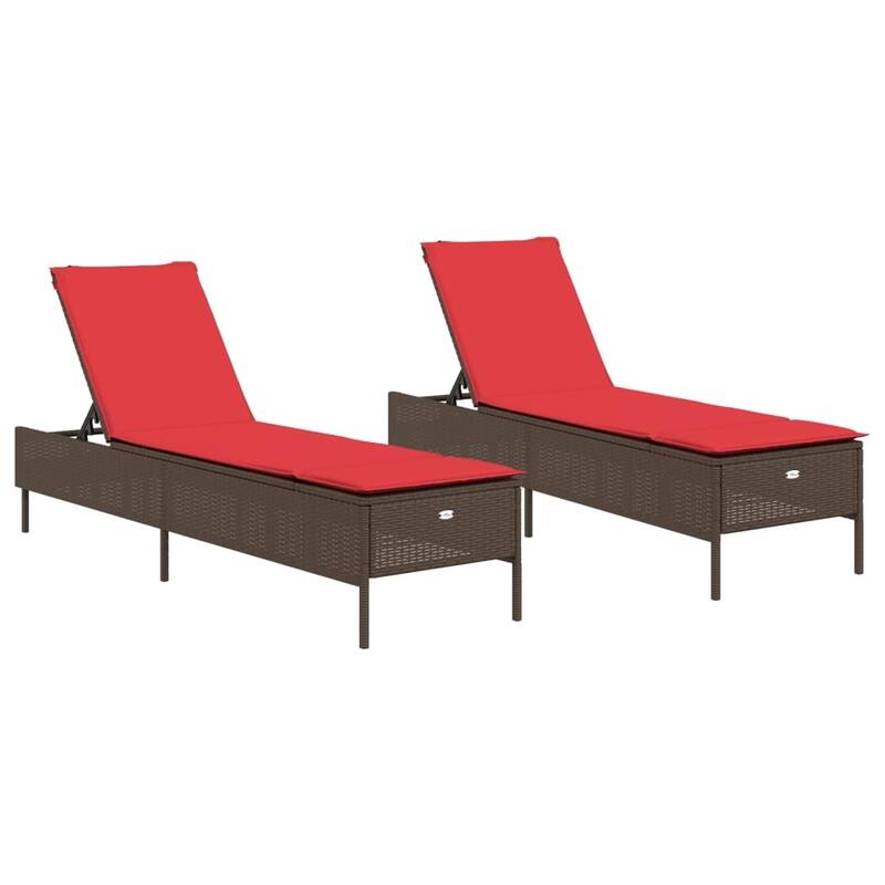 vidaXL Sun Loungers with Cushions Outdoor Chaise Lounge 2 Pcs Poly Rattan
