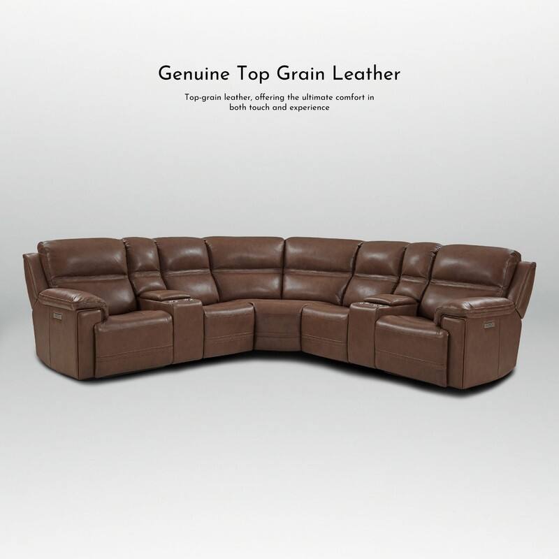 121" W Premium Genuine Leather Dual-Power Sectional Sofa with Console, Zero Gravity, Adjustable Headrest