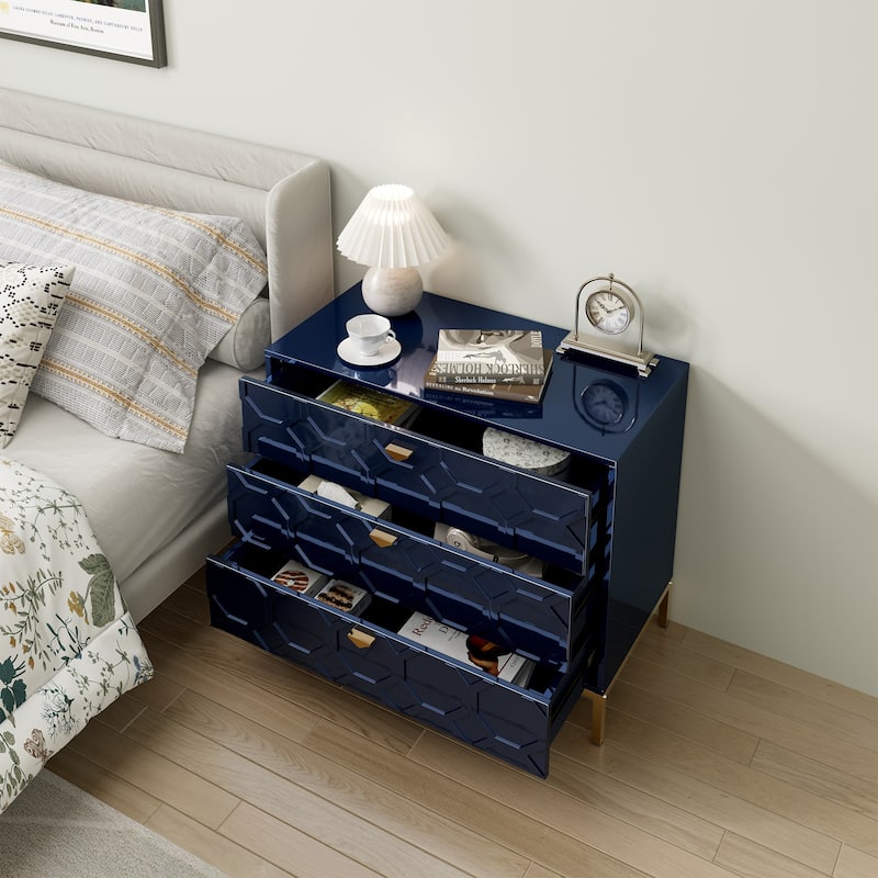 Clihome Modern Wooden Glossy 3-Drawer Storage Chest