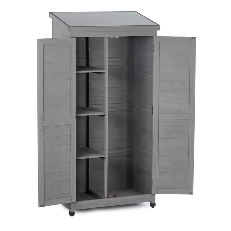 Outdoor Wood Storage Cabinet with Metal Top and Adjustable Footpad - N/A