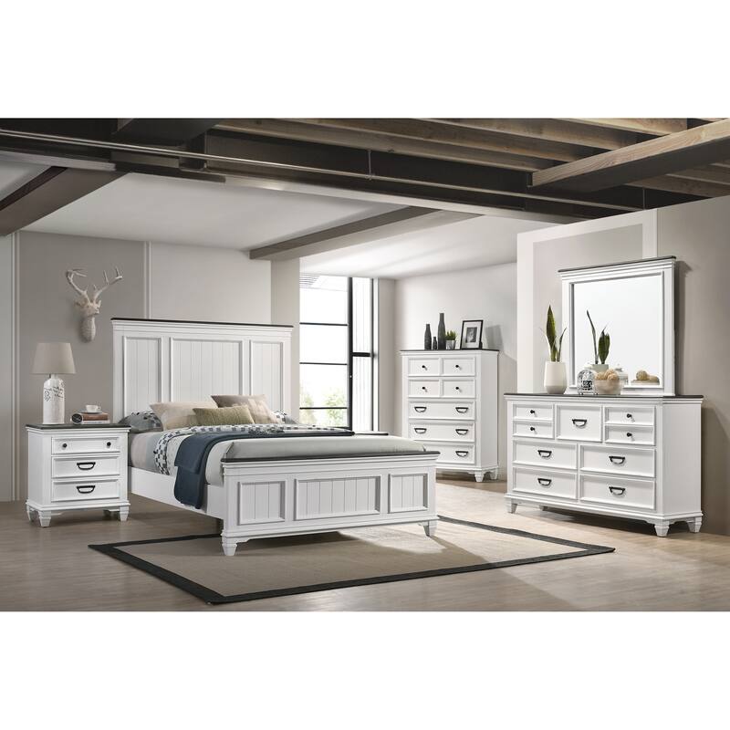 Clelane Wood Bedroom 5 piece Set with Shiplap Panel Queen Bed, Dresser, Mirror, Nightstand, and Chest
