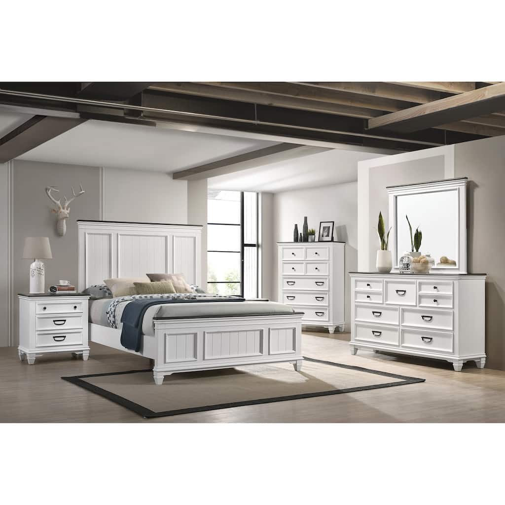 Clelane Wood Bedroom 5 piece Set with Shiplap Panel Queen Bed, Dresser, Mirror, Nightstand, and Chest