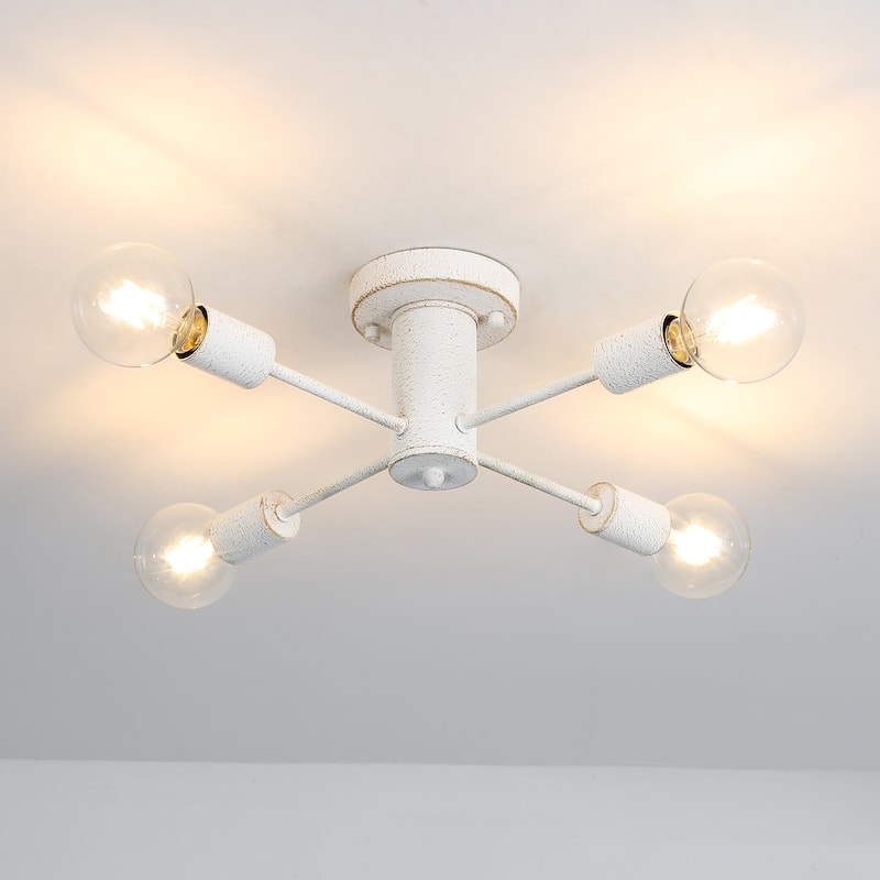 4-Light Modern Semi Flush Mount Chandelier for Bedroom Study Room - Retro White