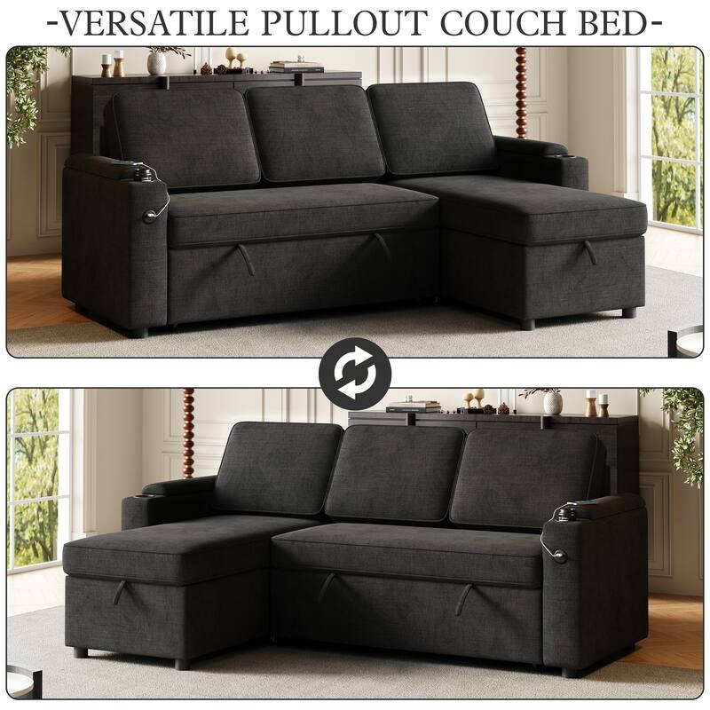 85.8" Sleeper Sofa, Sofa Bed with Storage and Charging Port