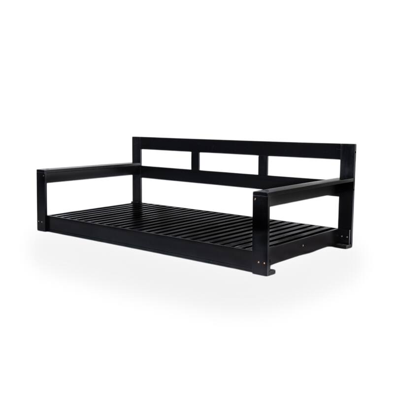 Patio Wood Twin Size Swing Bench with Hanging Ropes(No Cushion,Pillow)