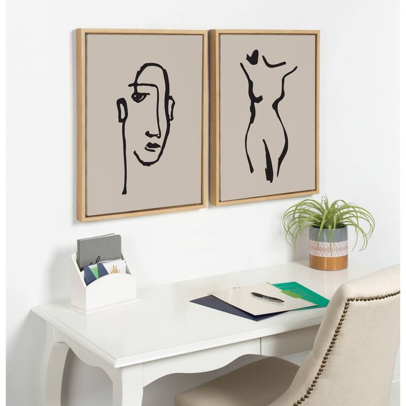 Kate and Laurel Neutral Line Art Frame Canvas by Creative Bunch Studio