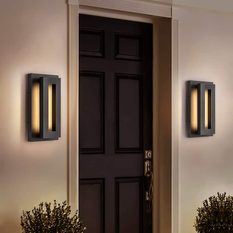 2-Light 14 in. Modern Aluminum Square Wall Sconce Integrated LED Waterproof Lantern Outdoor Light